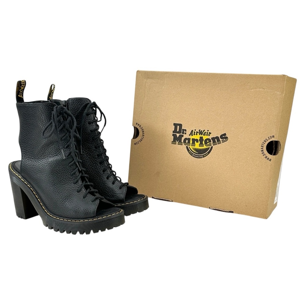 Dr. Martens Carmelita Black Open Heel Peep Toe Lace Up Platform Leather Boots - Picture 10 of 11
